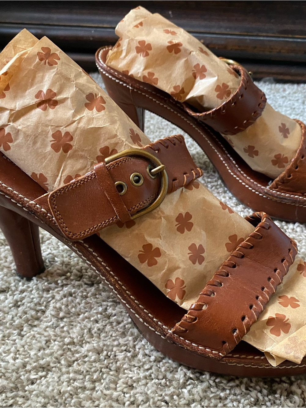 Gorgeous Vintage Coach Brown Leather Heels with Brass Buckle